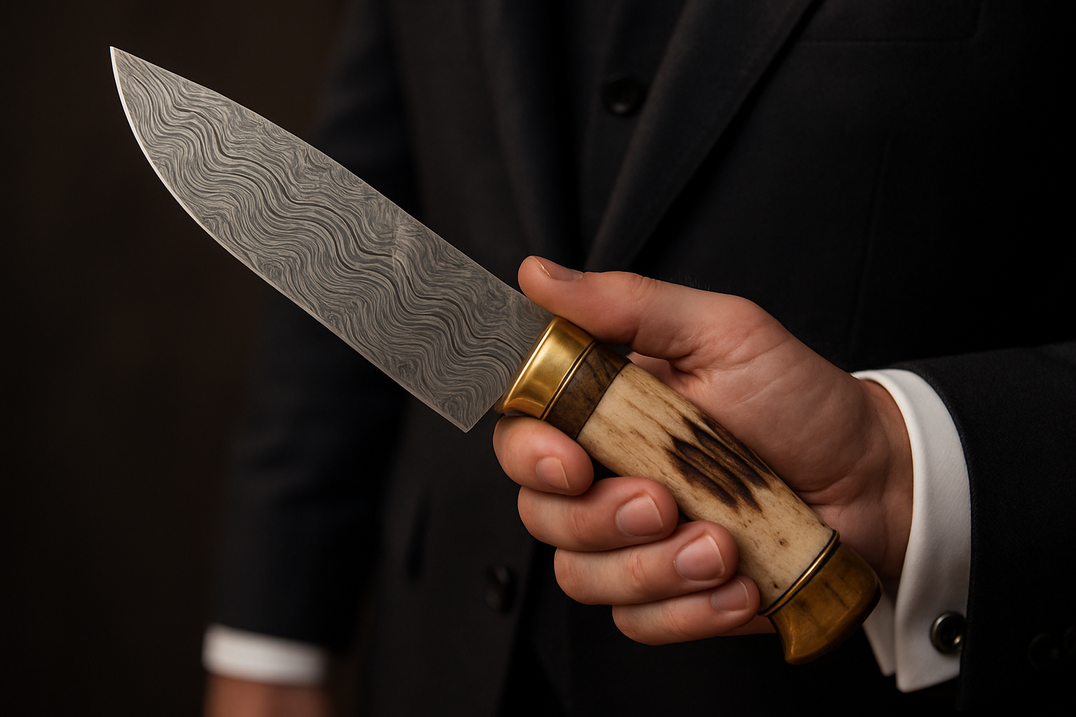 damascus steel knife in groomsman hand