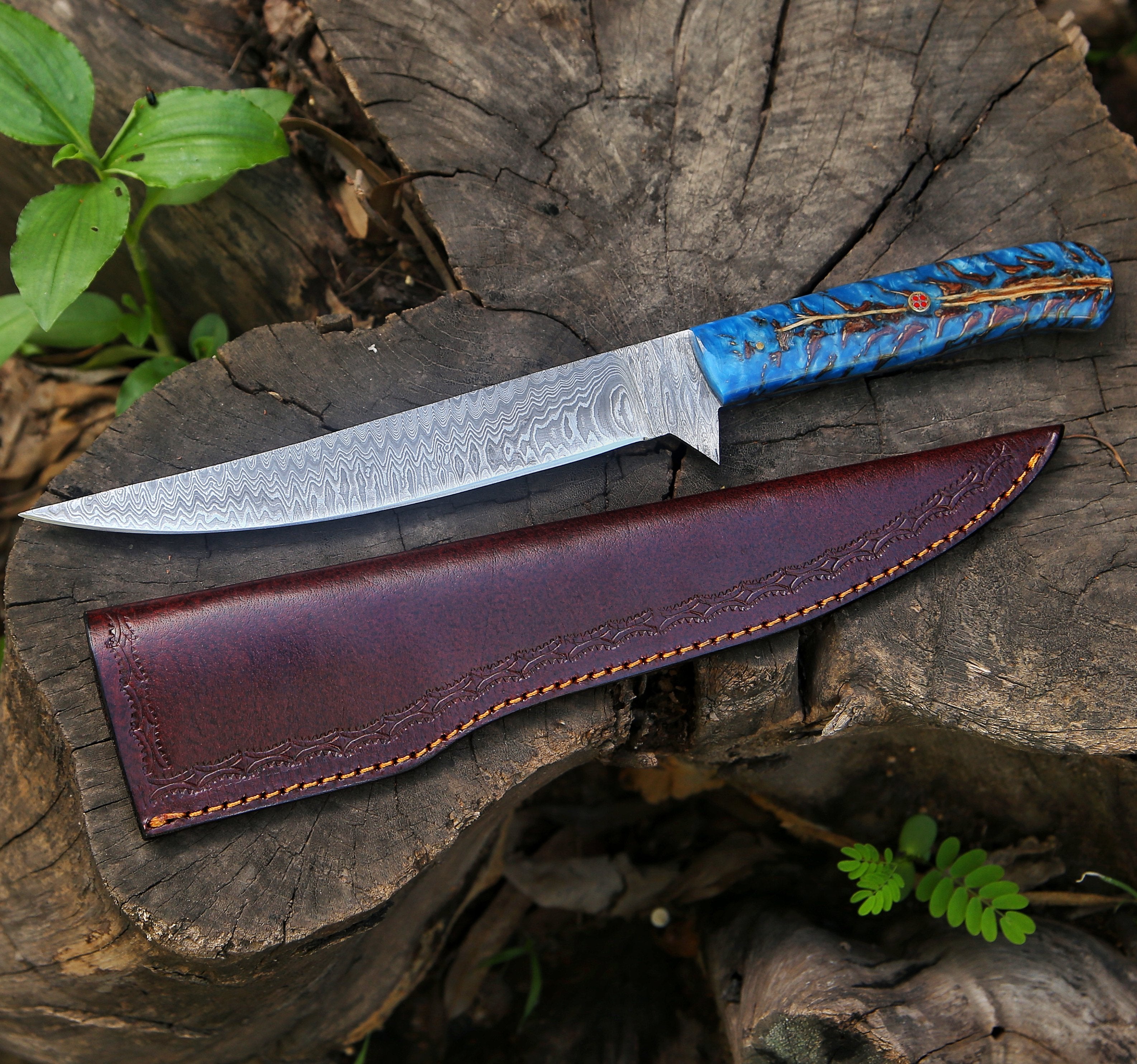 PINECONE SacredBlade | Fishing Fillet Knife | Damascus Steel & Natural Pinecone