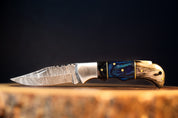 OCEAN WOOD - Damascus Pocket Knife - Blue Pakkawood Handle
