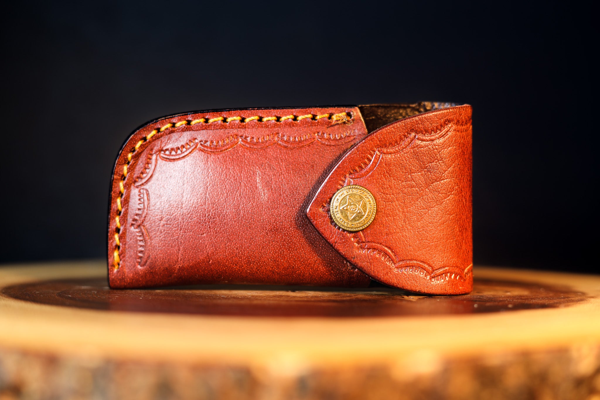 OCEAN WOOD - Damascus Pocket Knife - Blue Pakkawood Handle
