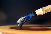 OCEAN WOOD - Damascus Pocket Knife - Blue Pakkawood Handle