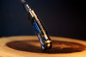 OCEAN WOOD - Damascus Pocket Knife - Blue Pakkawood Handle