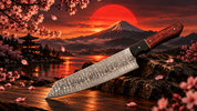 🎴 Japanese Bunka Chef Knife | Red Rosewood Damascus Steel