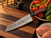 🎴 Japanese Bunka Chef Knife | Red Rosewood Damascus Steel