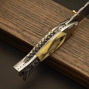 🐟 KOI Fish Pocket Knife - Damascus Steel - Bone Handle Knife