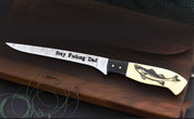 BASS FISH FILLET Damascus Knife | "Stay Fishing Dad" Gift Knife