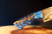 FIRE BLAST BLUE: Hunting Knife Damascus Steel with Leather Sheath for Skinning & Boning