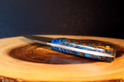 FIRE BLAST BLUE: Hunting Knife Damascus Steel with Leather Sheath for Skinning & Boning