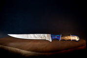 BLUE PAKKAWOOD SacredBlade | Fishing Fillet Knife | Damascus Steel & Pakkawood