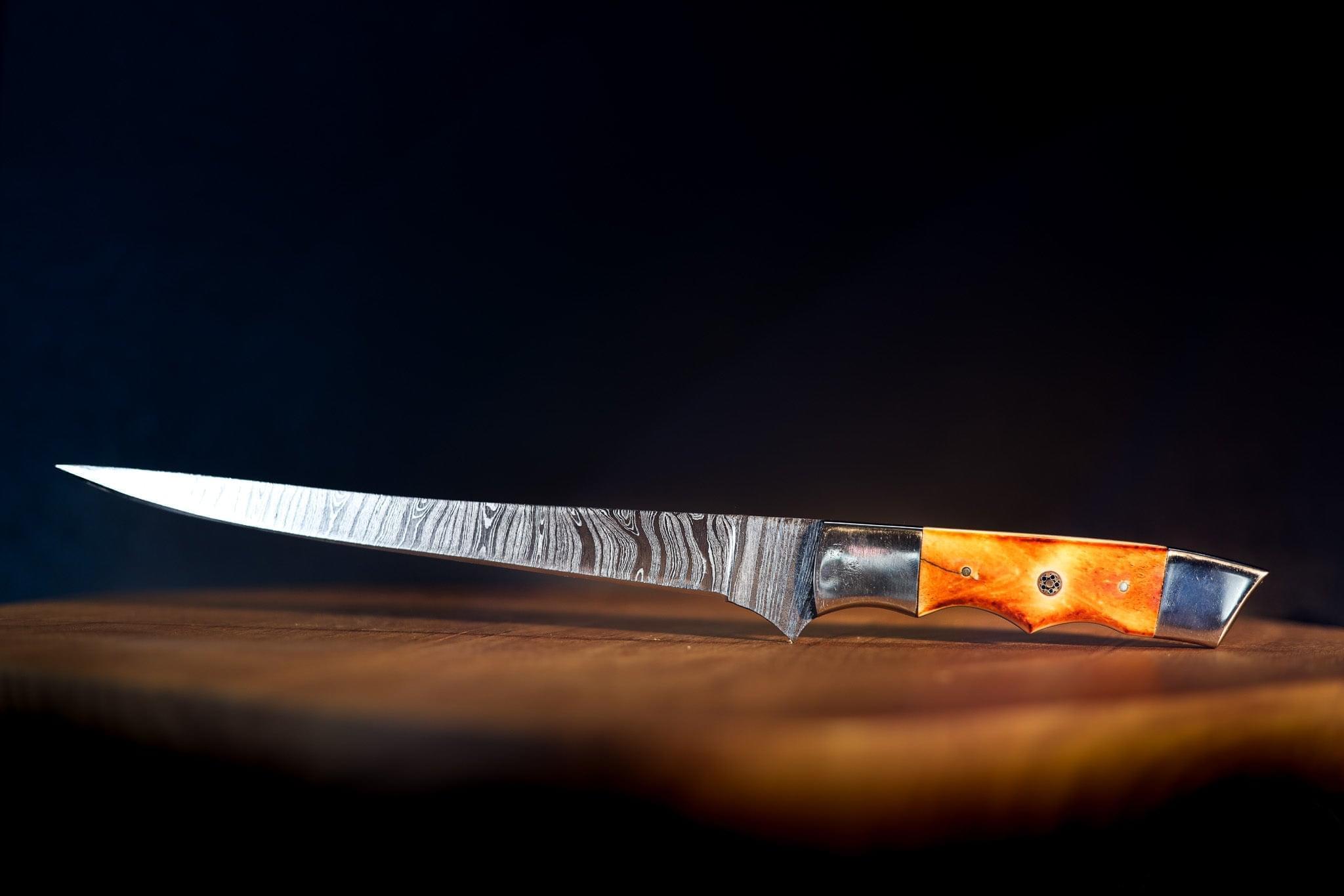 DUNE2 SacredBlade | Fishing Fillet Knife | Damascus Steel & Camel Bone