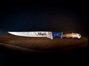 BLUE PAKKAWOOD SacredBlade | Fishing Fillet Knife | Damascus Steel & Pakkawood