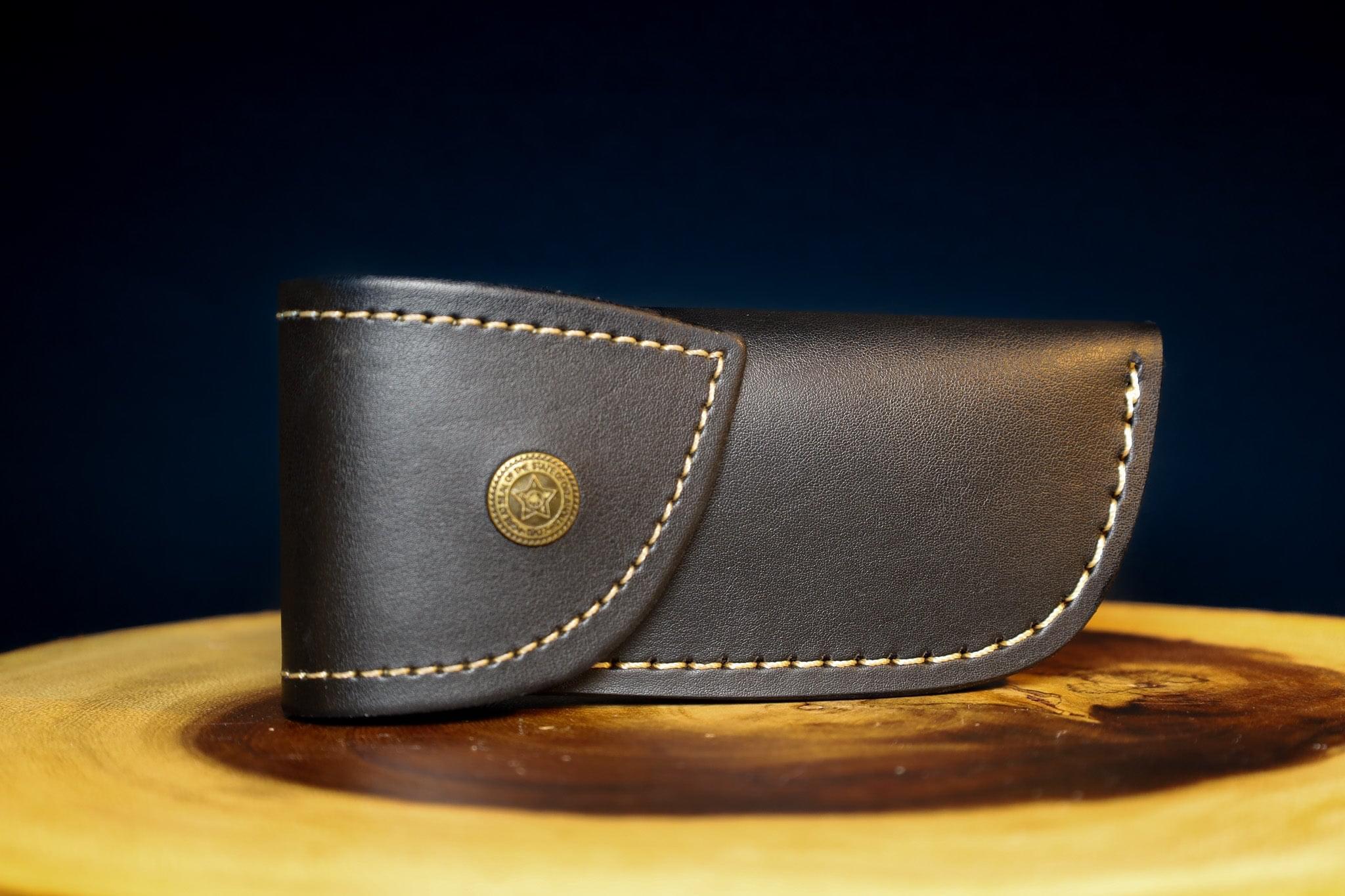 🔥Burn Camel Bone Damascus Steel EDC Pocket Folding Knife With Leather Sheath by SacredBlade