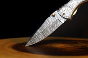 🪙 THE SILVER COIN: Damascus Steel Pocket Folding Knife With Leather Sheath #EveryDayCarry
