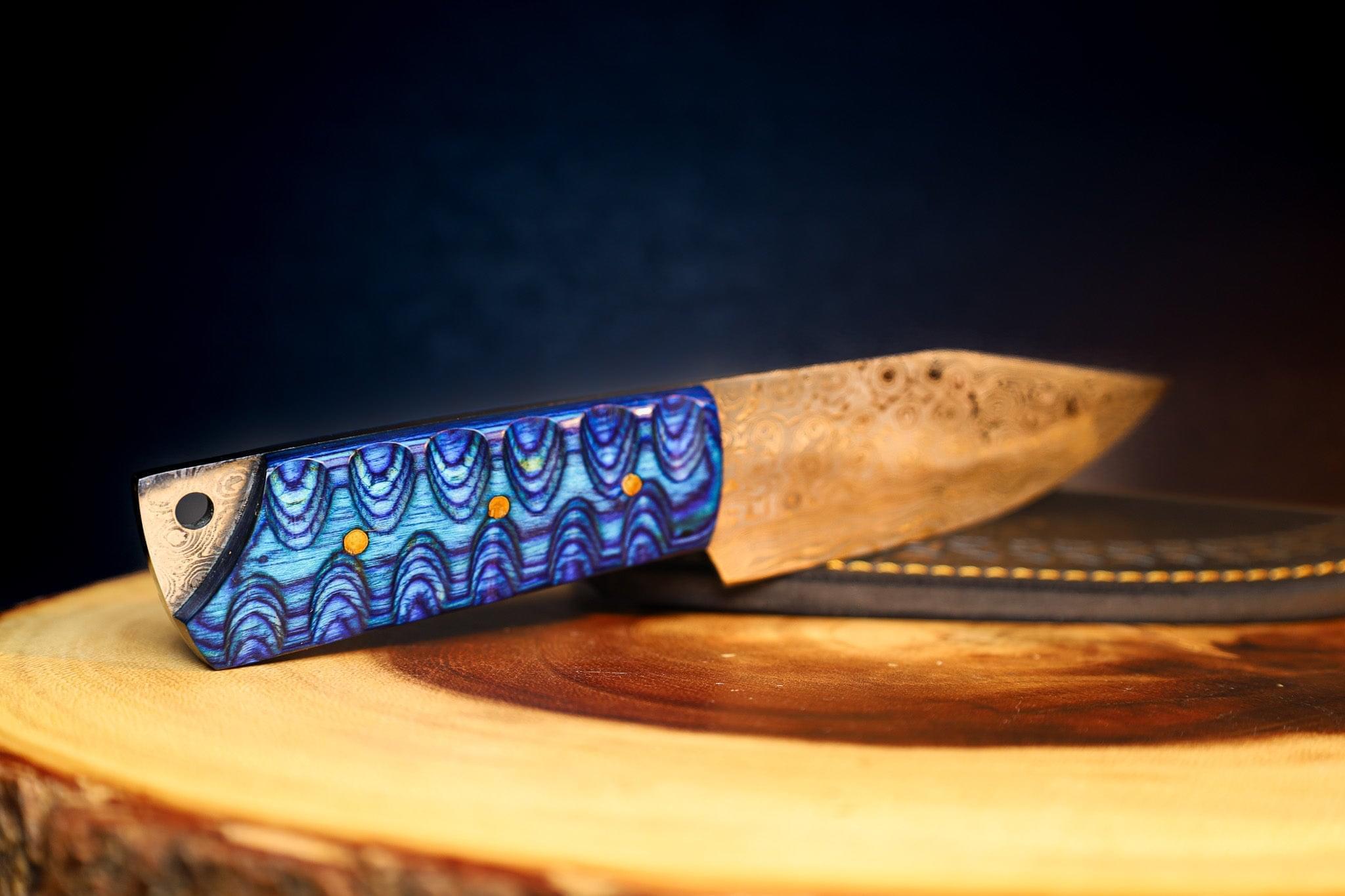 Blue Pakkawood SacredBlade | Damascus Steel & Pakkawood | For Hunting & Survival